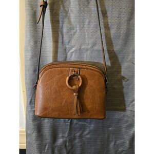 Brown Faux Leather Crossbody‎ Bag with Tassel Detail & Adjustable Strap